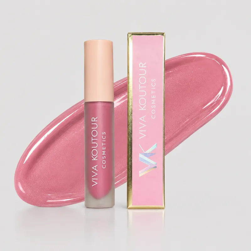 Viva Koutour Cosmetics Bubblegum Brat Pink Lip Gloss – soft pink lip gloss with doe-foot applicator wand