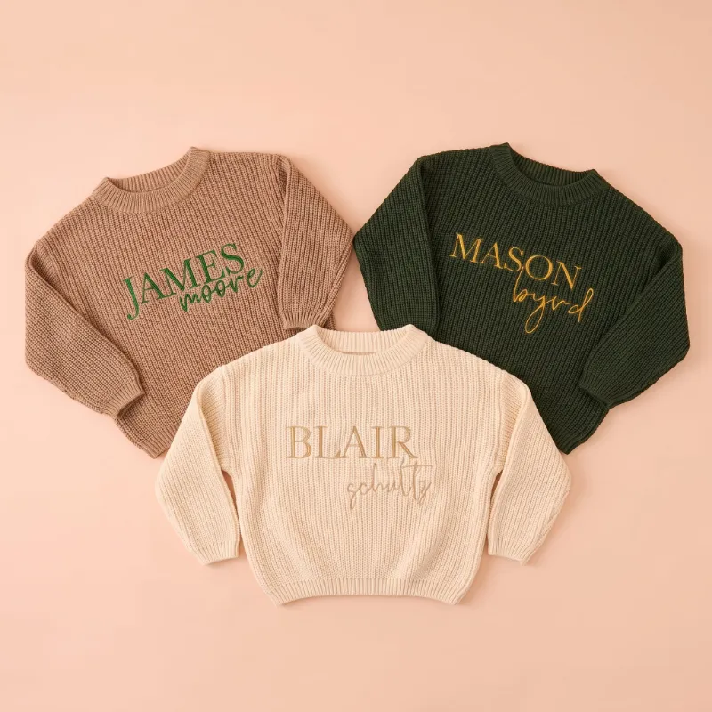 MamaRaya Personalized Baby Knit Sweater with custom name embroidery