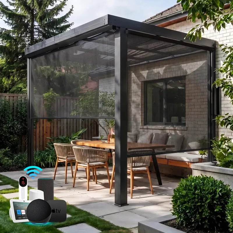 Bringnox Motorized Zipper Track Windproof Outdoor Shades installed on patio