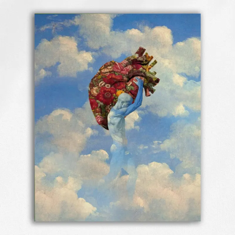 Maikoo Art Bearing Heart In Clouds paint by numbers kit showing heart floating in sky
