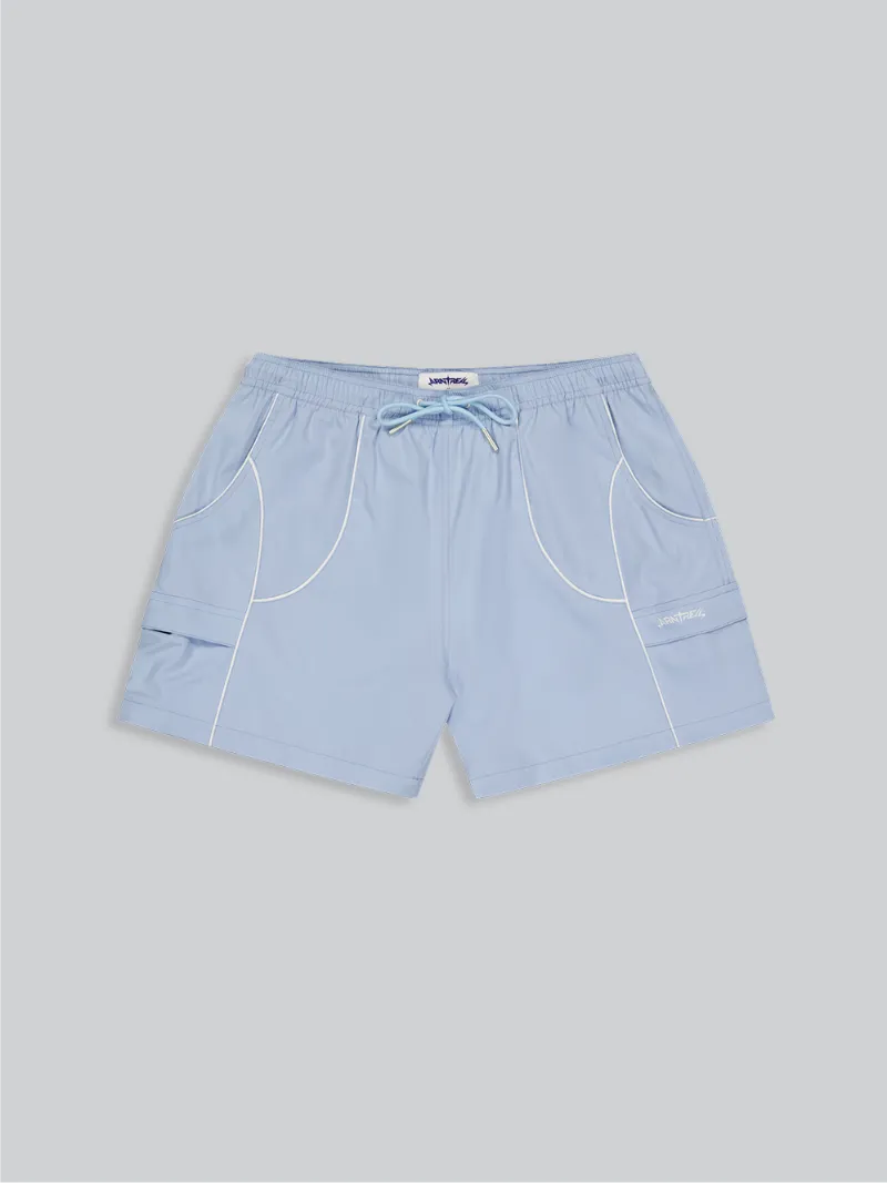 ARNTREAL Wave Swimshort Blue, wide-fit swim short in light blue with camo detail and elastic waist