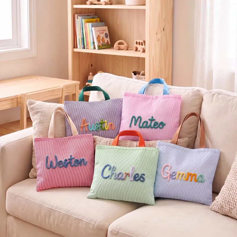 MamaRaya Personalized Corduroy Crossbody Bag with custom raised yarn name lettering