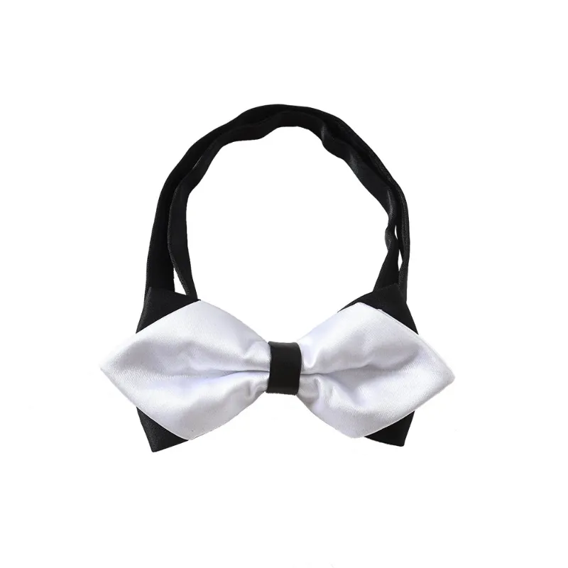 Wehilion boys black and white tuxedo pre-tied adjustable bow tie