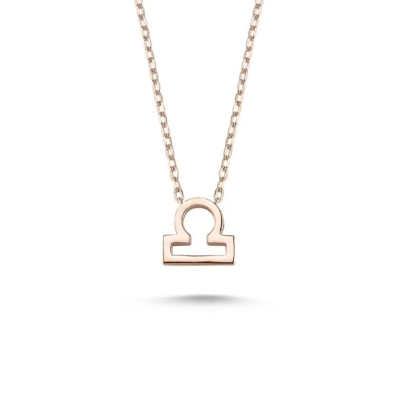 Amorium Jewelry Libra Sign Zodiac Silver Necklace with flat pendant on delicate chain