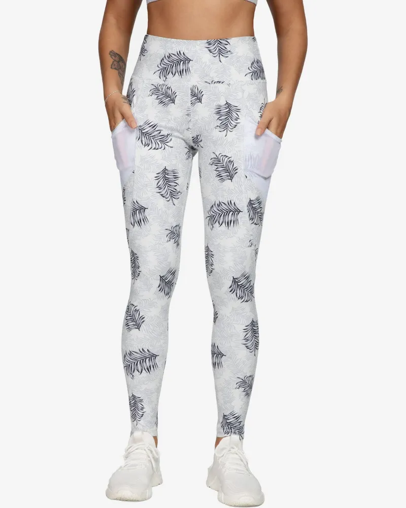 QUEENIEKE Leopard Print Waist Tights Leggings, side view showing pocket