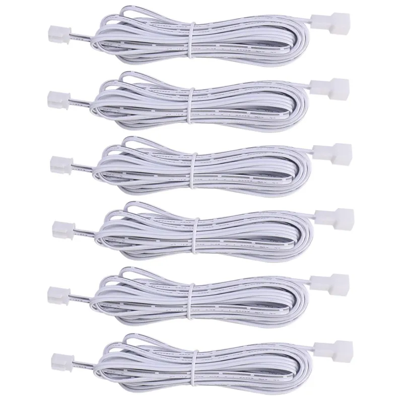 AIBOO Flexible Extension Cable for LED Cabinet Light kit 3m 6 Packs white cord