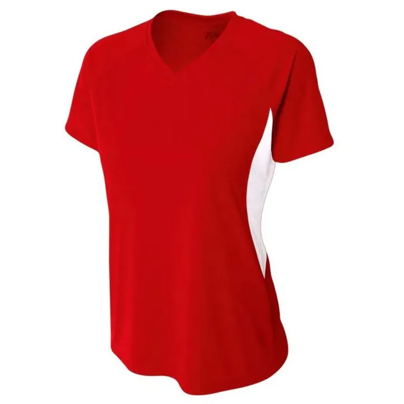 Do It Tennis A4 Women's Athletic Color Block Performance V-Neck Scarlet/White performance tee