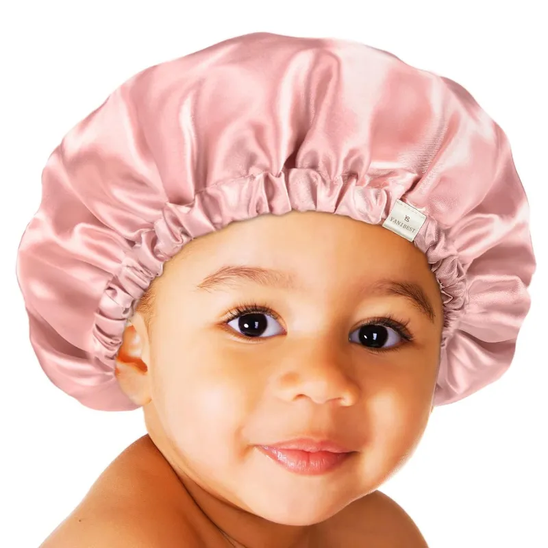 Yanibest pink baby silk satin bonnet, adjustable elastic band