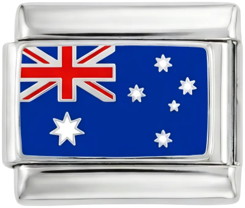 Charms Official Australia Flag on Silver charm for bracelets and watches