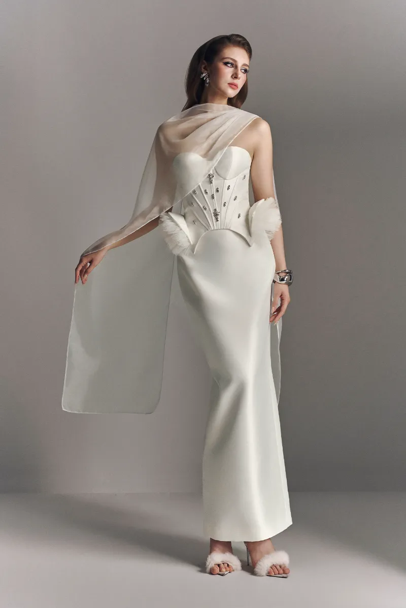 Kalisa Aeris Crystal Embellished Two-piece Set, showing crystal details and matching neck scarf