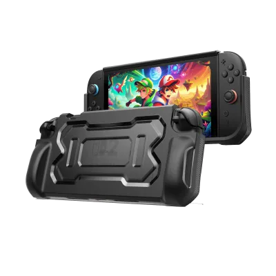 JSAUX Ergonomic Battle Armor Protective Case for Switch 2 showing matte black TPU case with textured side grips