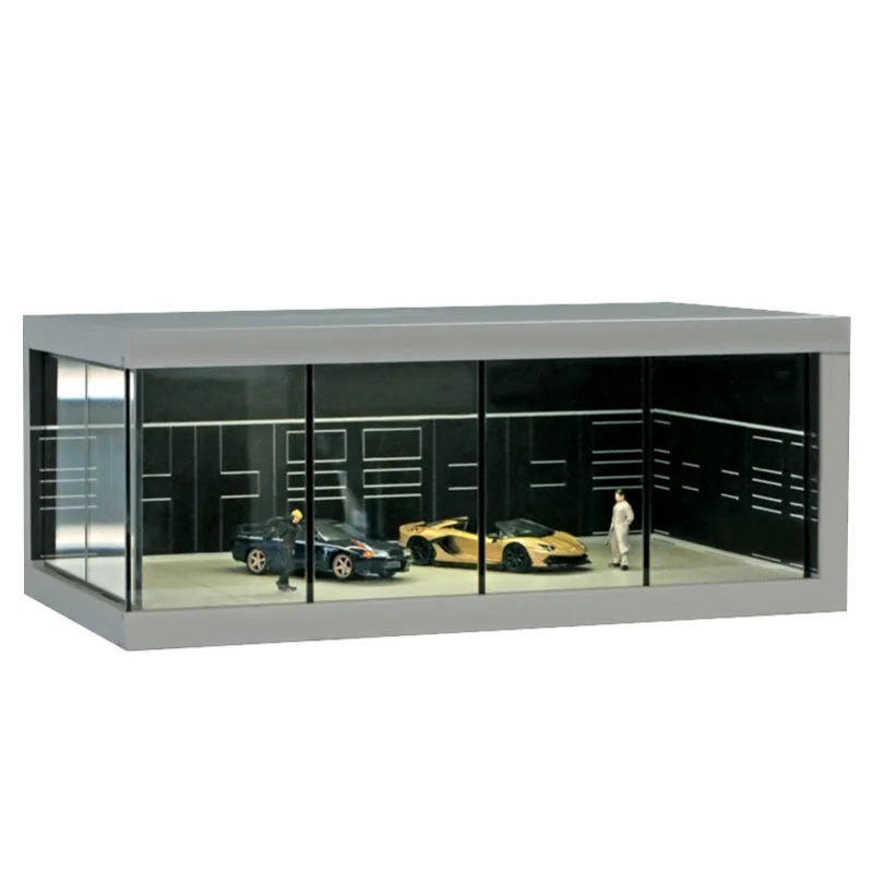 ICUANUTY Display case for 1:64 diecast cars with LED lights and garage scene