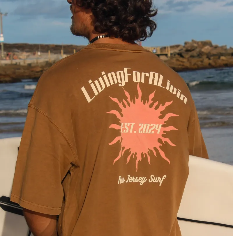 LivingForALivin Big Sun Back Tee in oversized fit with washed texture