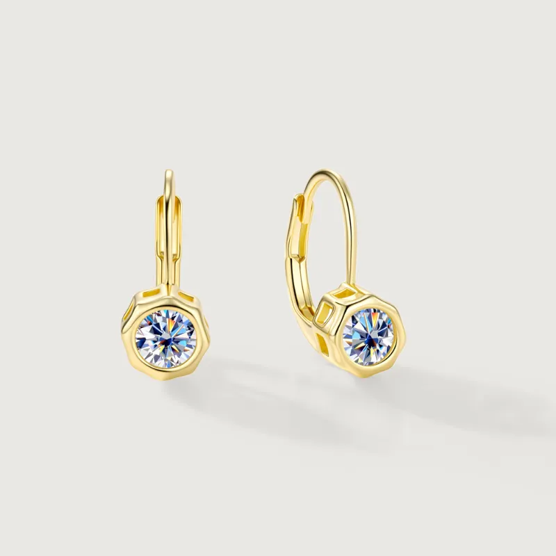 Alexcraft Still Light Sterling Silver Bezel Moissanite Leverback Drop Earrings with bezel-set stones