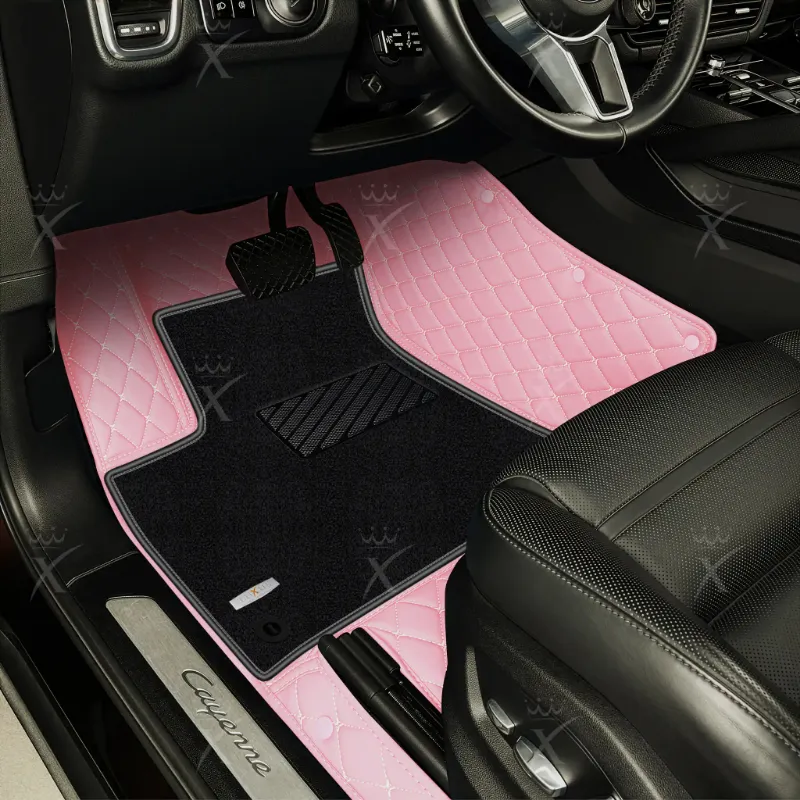 Luxus Car Mats Flamingo Pink & Black Top Carpet floor mats showing pink diamond-stitched base and black top carpet