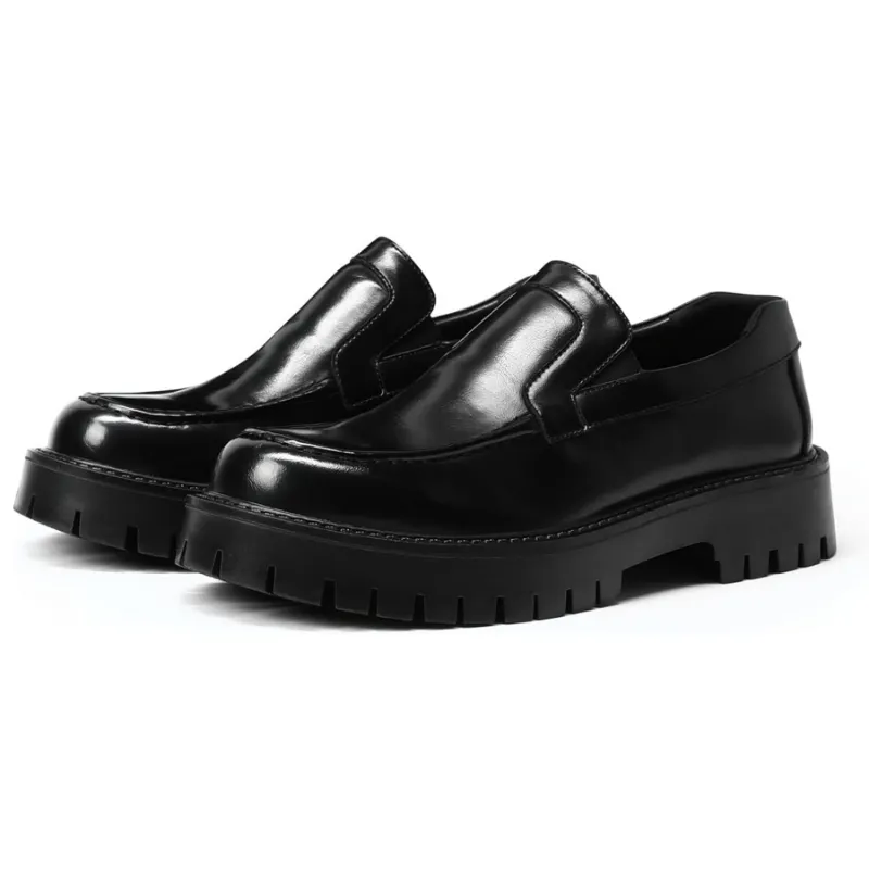Cloudstyle AUSTIN MILL Men's Leather Chunky Platform Loafers Slip-On in black