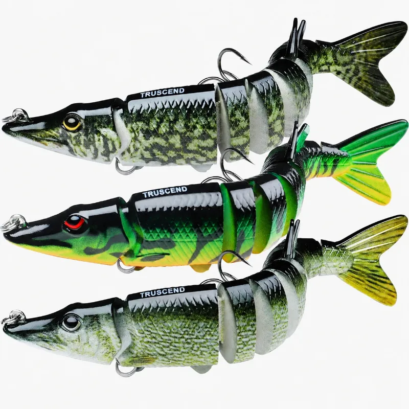 Truscend Fishing Bionic Pike Fishing Lure Jointed Swimbait with segmented body and treble hooks