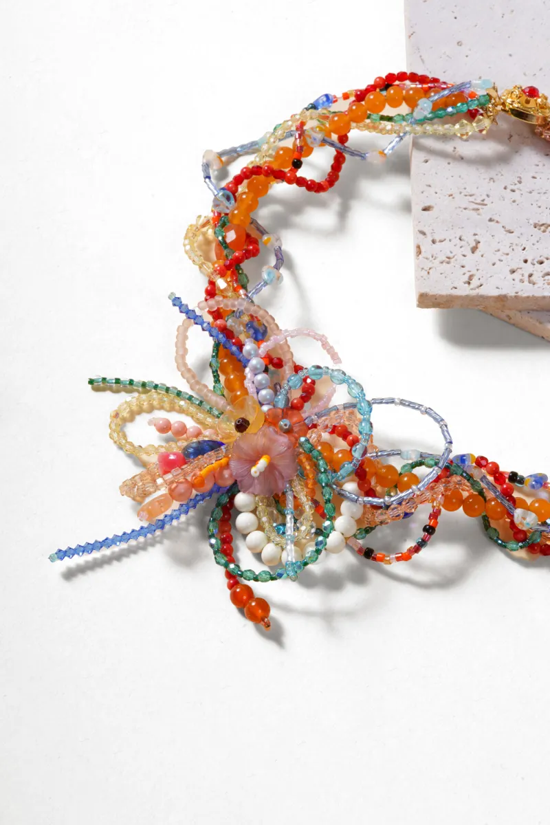 Kalisa Crimson Multi Color Beads with Swarovski Crystals Multi-Strand Necklace with crystal details