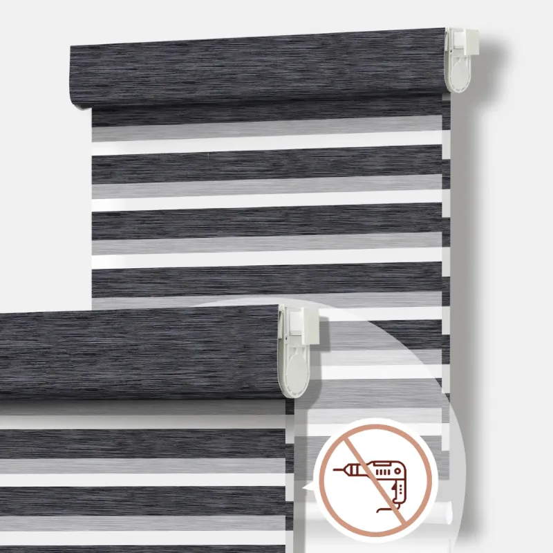 Bringnox No Drill Motorized Zebra Roller Blinds 100% Blackout on bedroom window