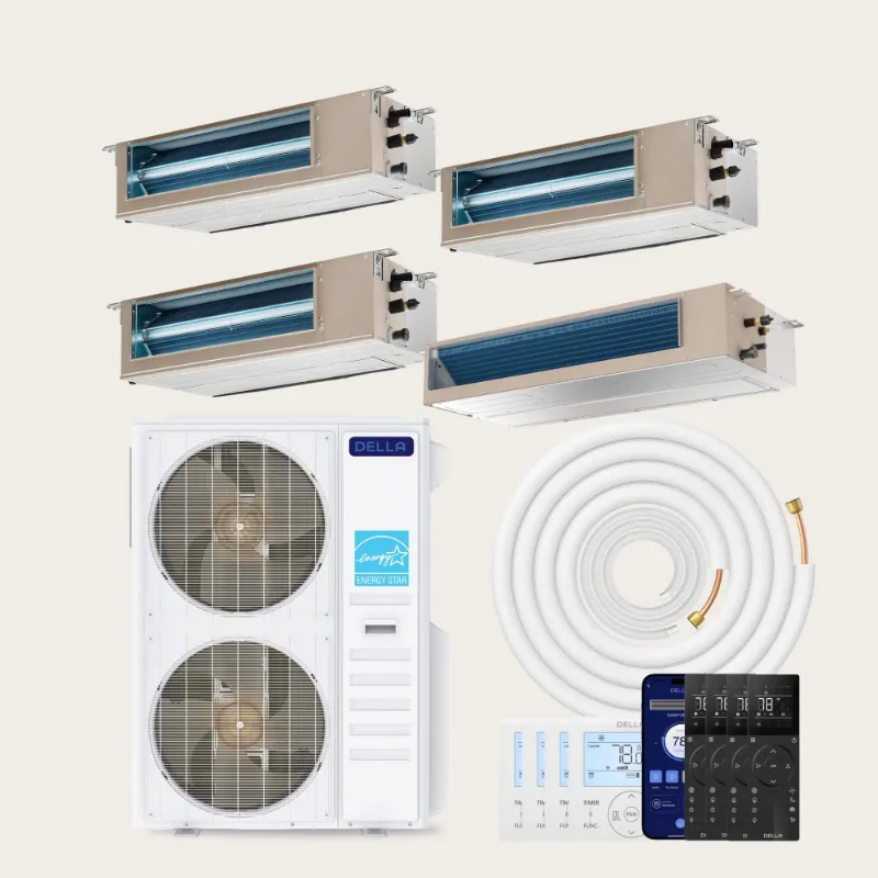 Della Home 48000 BTU quad zone concealed ducted mini split system with heat pump