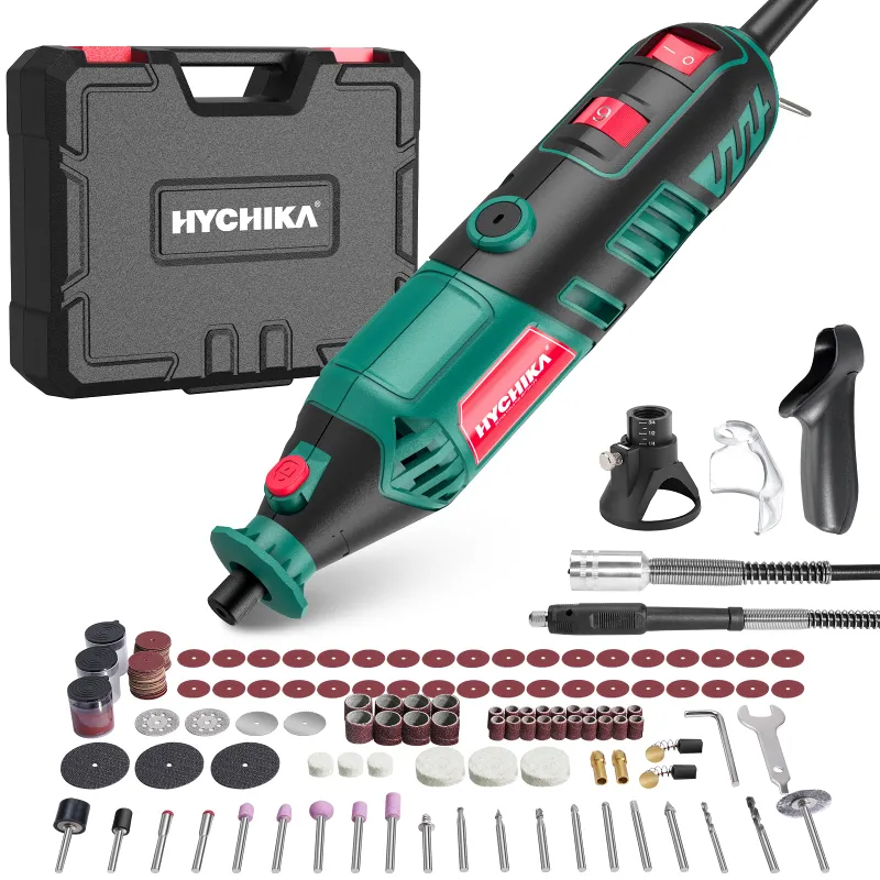 HYCHIKA 180W rotary tool kit with flexible shaft and 173 accessories in carrying case