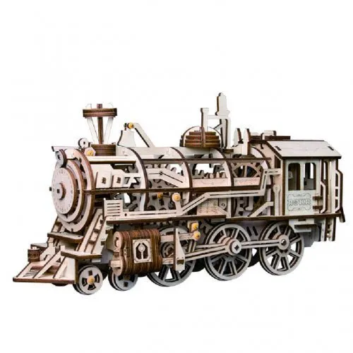 Varvikas 3D Wooden Mechanical Puzzle Kit Locomotive with working gears and natural wood finish