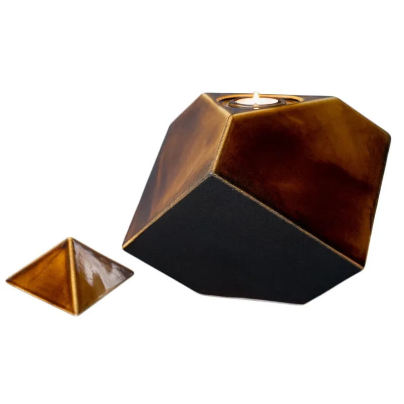 Pulvis Art Urns Abstract Handmade Cremation Urn for Ashes Large Rusty Brown Ceramic with candle holder