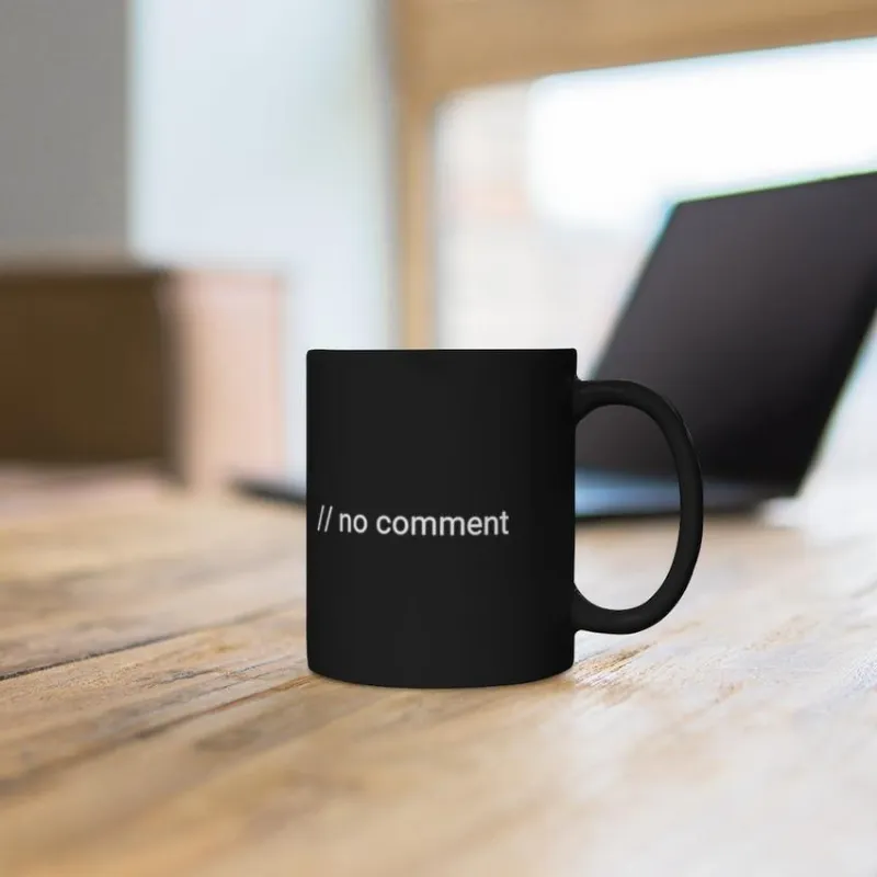 MyHackerTech // no comment - mug 11oz, black ceramic coffee mug with rounded corners and C-handle