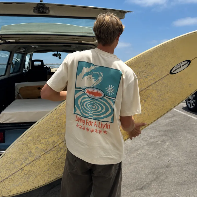 LivingForALivin Big Wave Back Tee with exposed seam shoulders