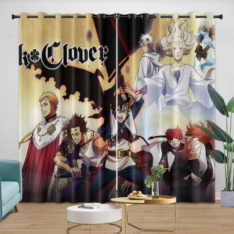 EBuycos Black Clover Curtains Blackout Window Drapes in black with HD printed anime character design
