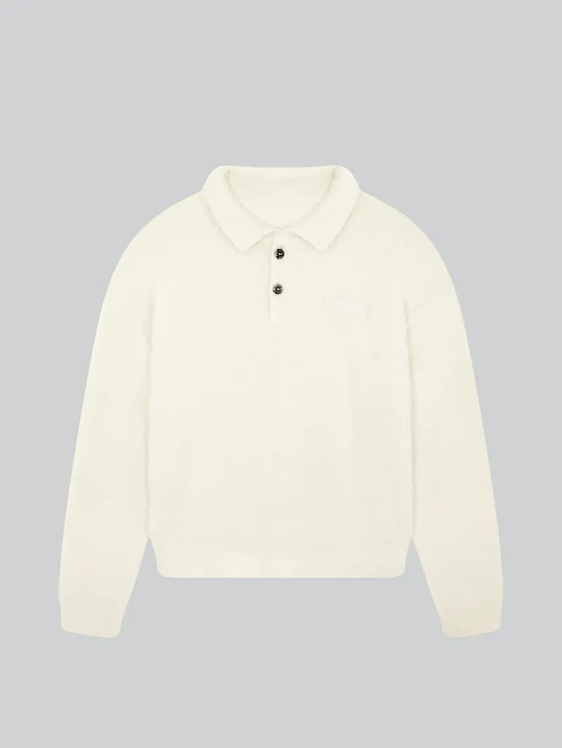 ARNTREAL Mohair Polo Cream with embroidered script logo and custom button details
