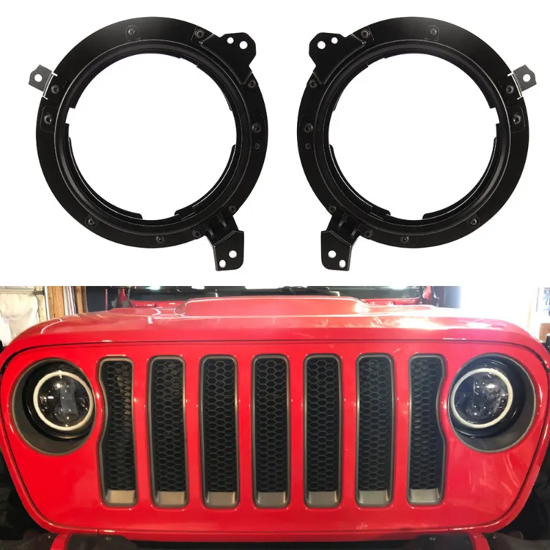 Sunpie 9 inch LED Headlight Adapter Bracket for 2018+ Jeep Wrangler JL JLU 4xe & Jeep Gladiator JT showing stainless steel mounting brackets
