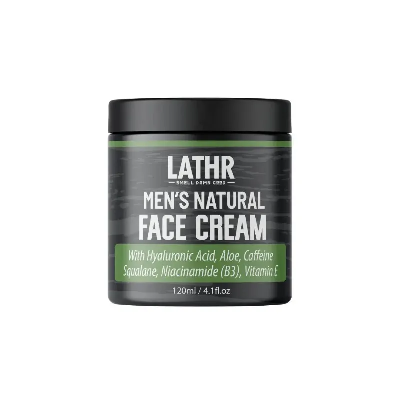 LATHR Mens Natural Face Cream jar with minimalist label design