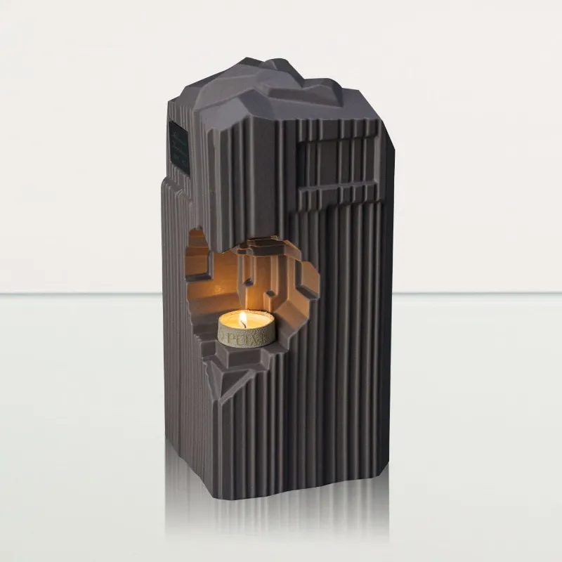 Pulvis Art Urns Cremation Candle Urn Heart in grey matte ceramic with candle holder