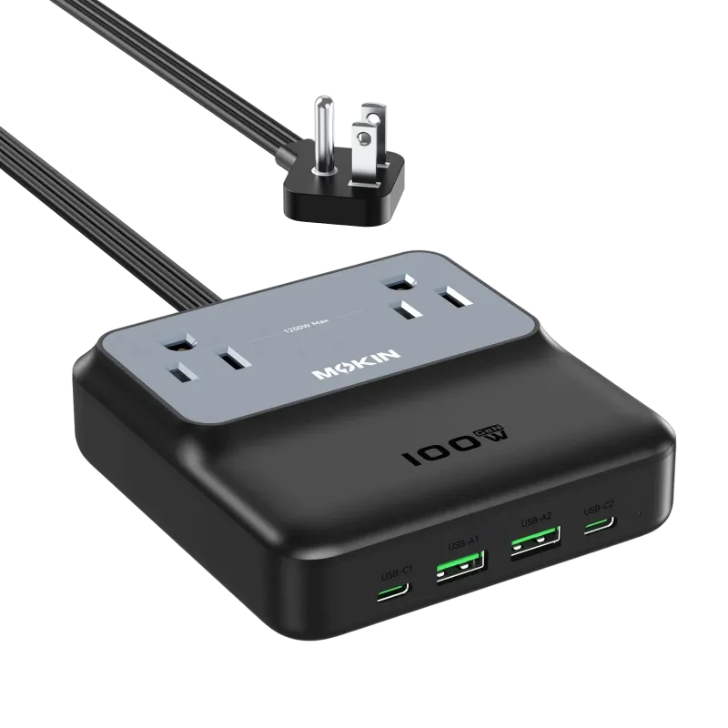 MOKiN 100W 6-in-1 Charging Station powering multiple devices on desk