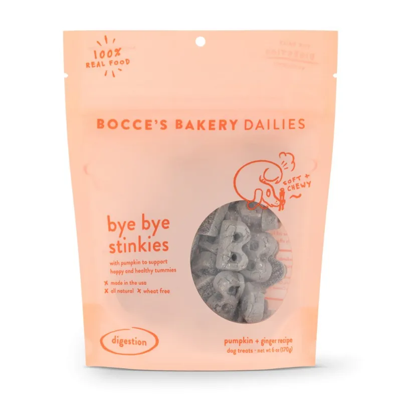 Found My Animal Bocce's Bakery Dailies Bye Bye Stinkies Pumpkin Ginger Dog Treats bag on white background