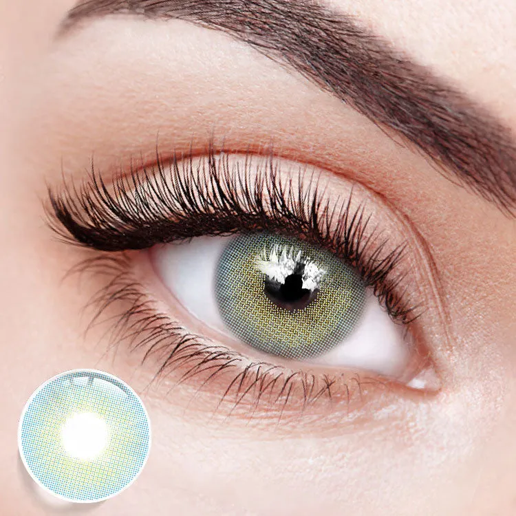 EYESFAV Euramerican Blue colored contact lens with sapphire and yellow-green hybrid iris