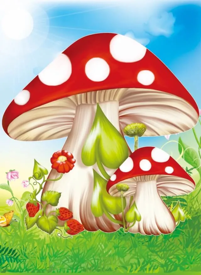 Varvikas 5D Diamond Painting Fly agaric Mushrooms kit showing red capped mushrooms with white spots