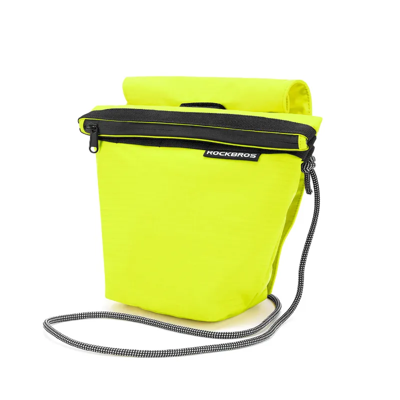 RockBros US Crossbody Front Bike Bag mounted on bicycle frame showing water-resistant nylon fabric and adjustable strap