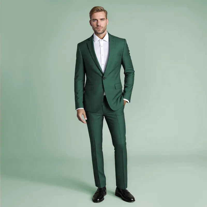 Cloudstyle 2-Piece Slim Fit Casual Suit Green, green blazer with peaked lapels and matching pants
