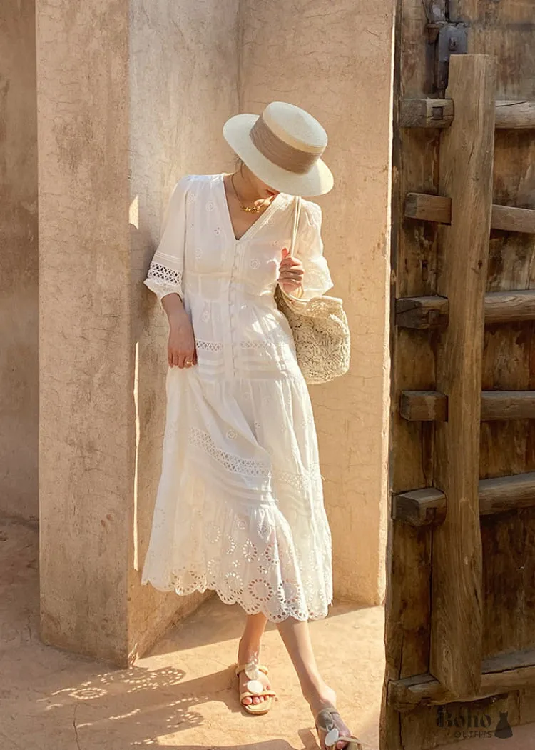 Boho Dress 2024 Embroidered Boho White Midi Skirt, embroidered white midi skirt product photo