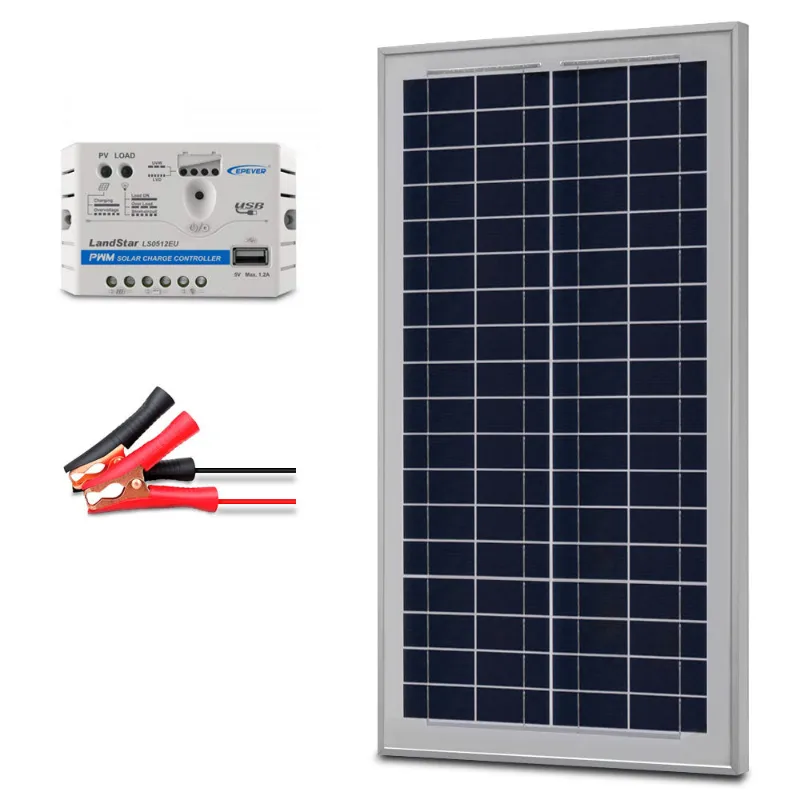 ACOPOWER 35W 12V Solar Charger Kit with 5A charge controller and alligator clips
