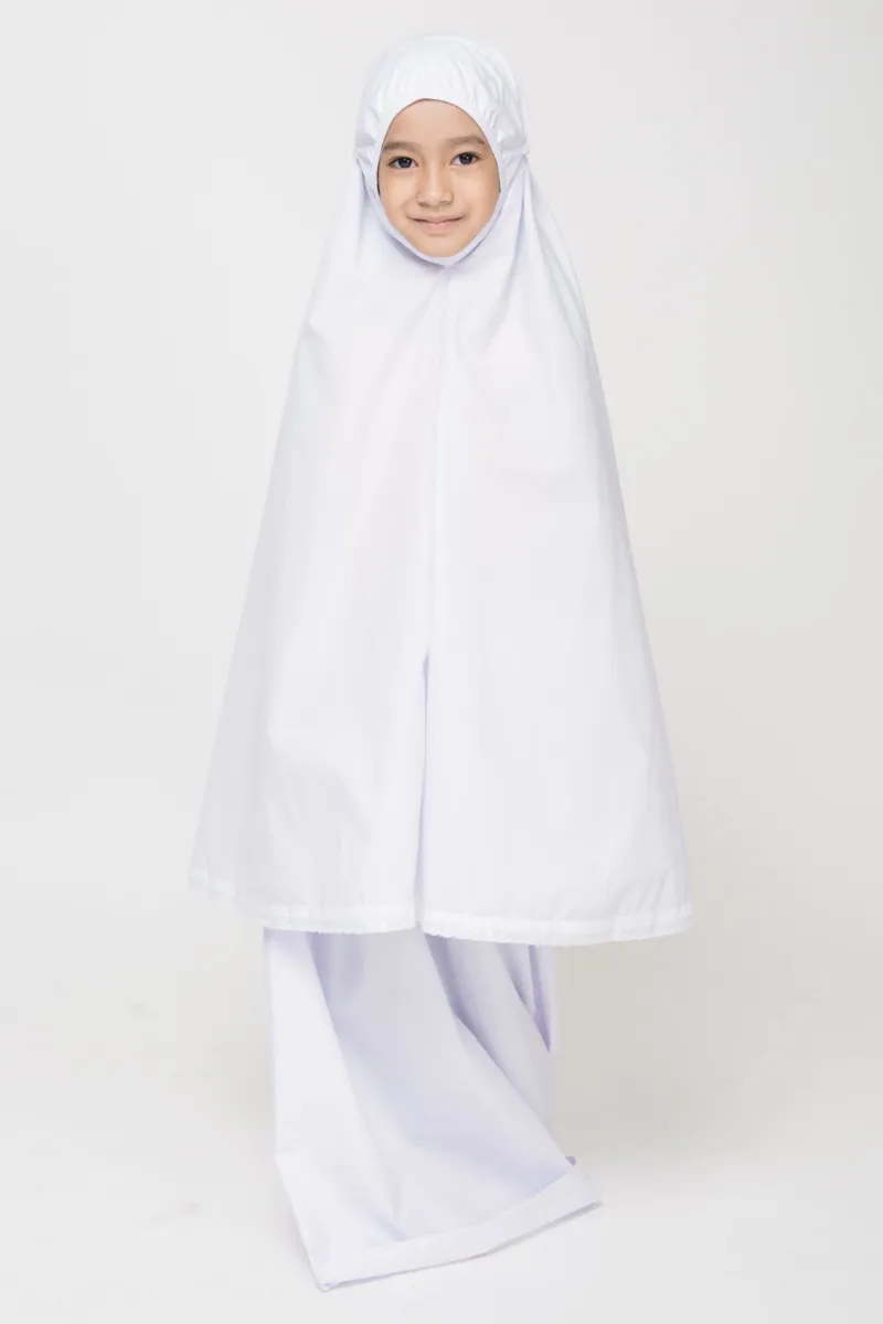 ZAAHARA Telekung Kanak-Kanak - Little Miss Sara child's white telekung