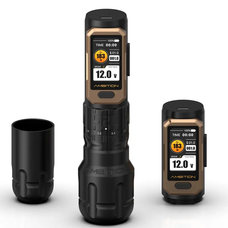 Ambition Tattoo Soldier Pro 520 Wireless Tattoo Pen Machine with adjustable stroke and dual grip options