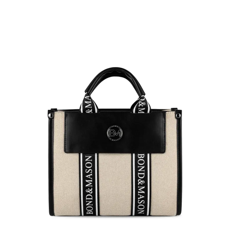 Bond & Mason The Camille Handbag (Beige/Black) product photo showing beige and black handbag