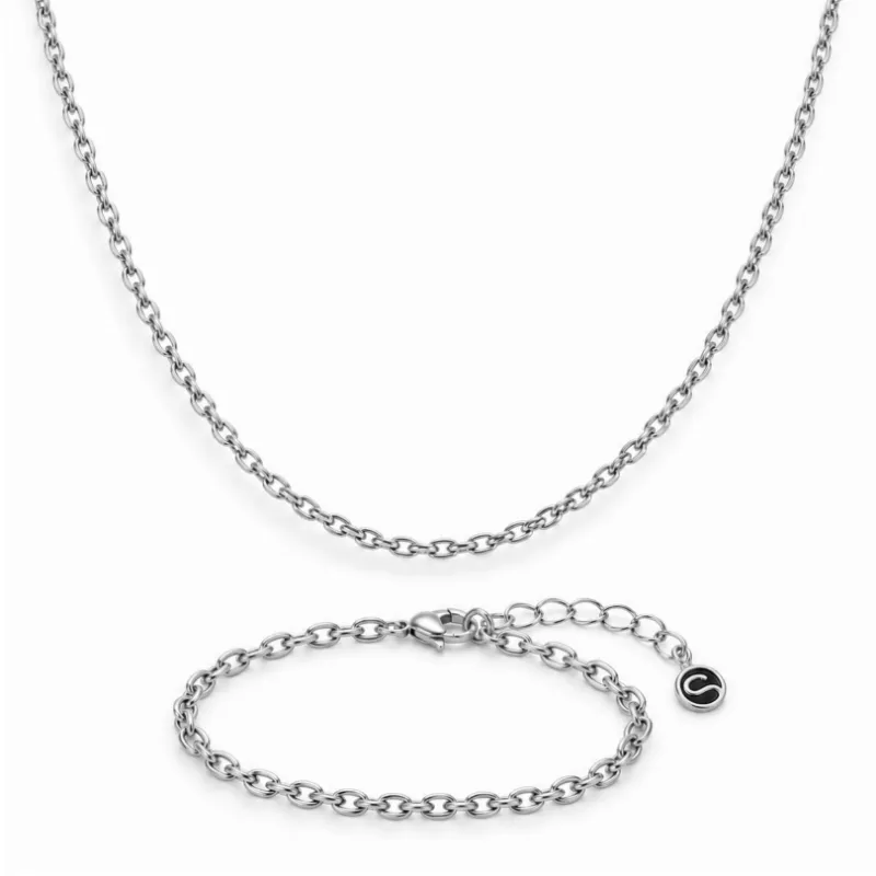 Sleek Fit Jewelry Venus Set Silver, a matching cable link necklace and bracelet set