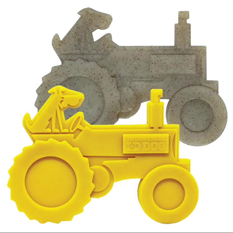 Soda Pup Tractor Nylon Dog Toy for Aggressive Chewers, yellow tractor-shaped nylon chew toy