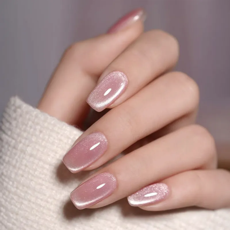 EYESFAV Pink Mirage Nails press-on set shown in the pink mirage design, 24 nails in 12 sizes
