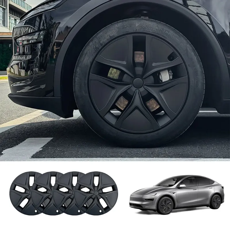 Tesstudio Arachnid 2.0-Style 19'' Crossflow Hubcaps for Tesla Model Y Juniper showing dual-tone spoke design
