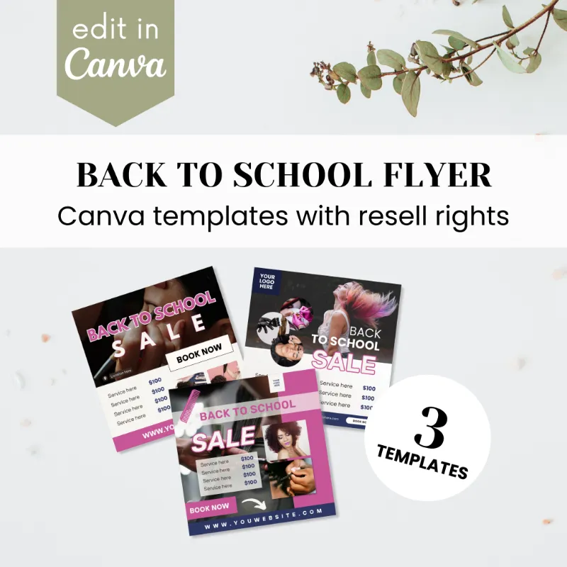 Purpose PLR Back To School Beauty Flyer Template, three colorful flyer designs